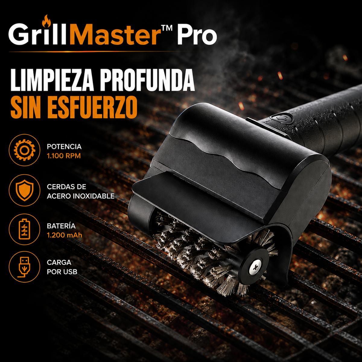 GrillMaster™ Pro-cepillo limpiador parrilla inalambrico