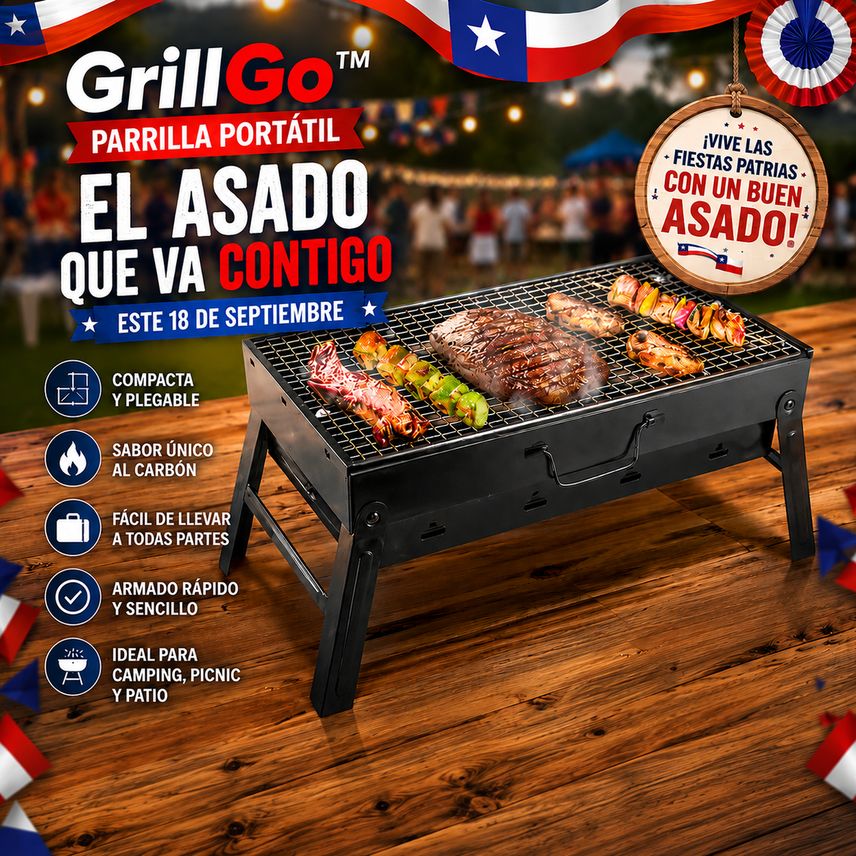GrillGo™ – Parrilla Portátil Plegable