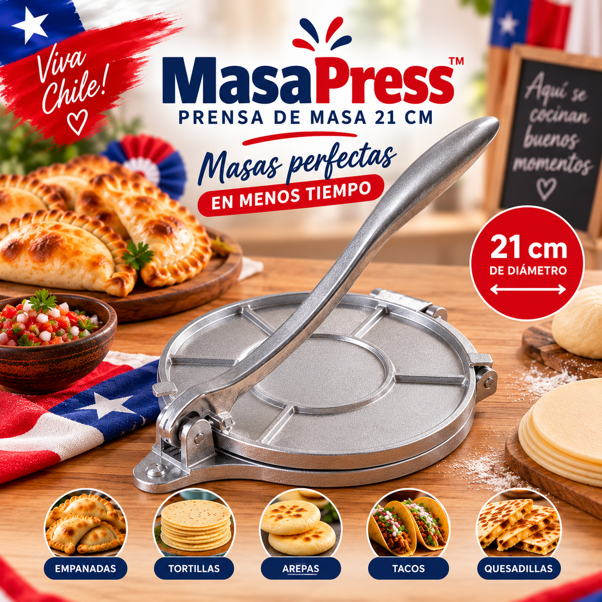 MasaPress™ – Prensa de Masa 21 cm
